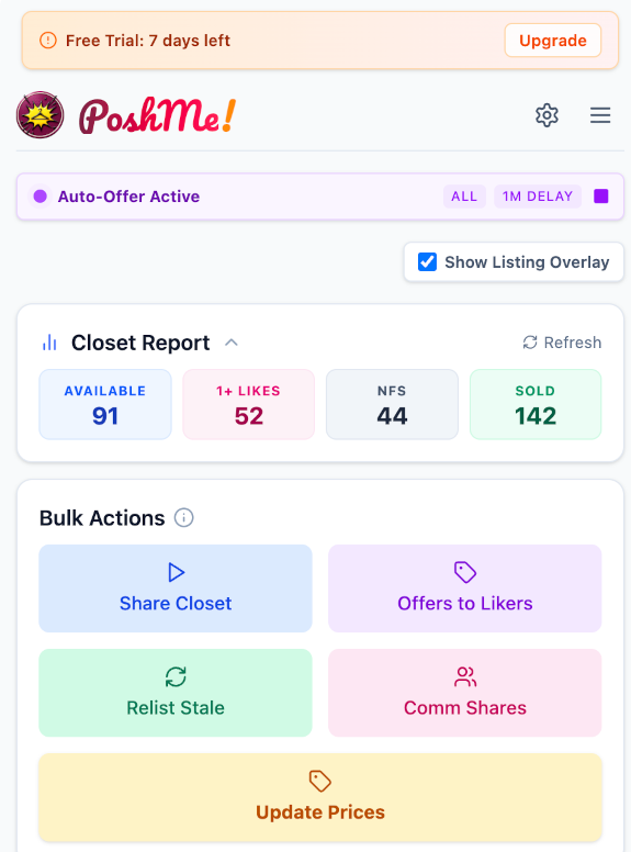 PoshMe Dashboard and Bulk Actions Interface